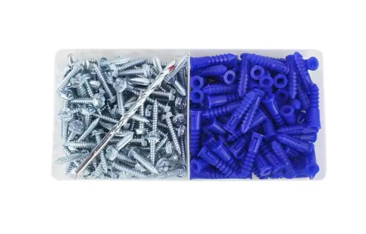 [AK14R114MC] 1/4" x 1-1/4" Ribbed Anchor Kit With #10 x 1-1/4" Pan Combo Tapping Screw Blue Plastic (Pkg Qty 100)