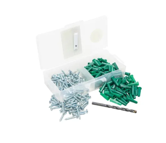 5/16" x 1-1/2" Ribbed Anchor Kit With #12 x 1-1/2" Pan Combo Tapping Screw Green Plastic (Pkg Qty 50)